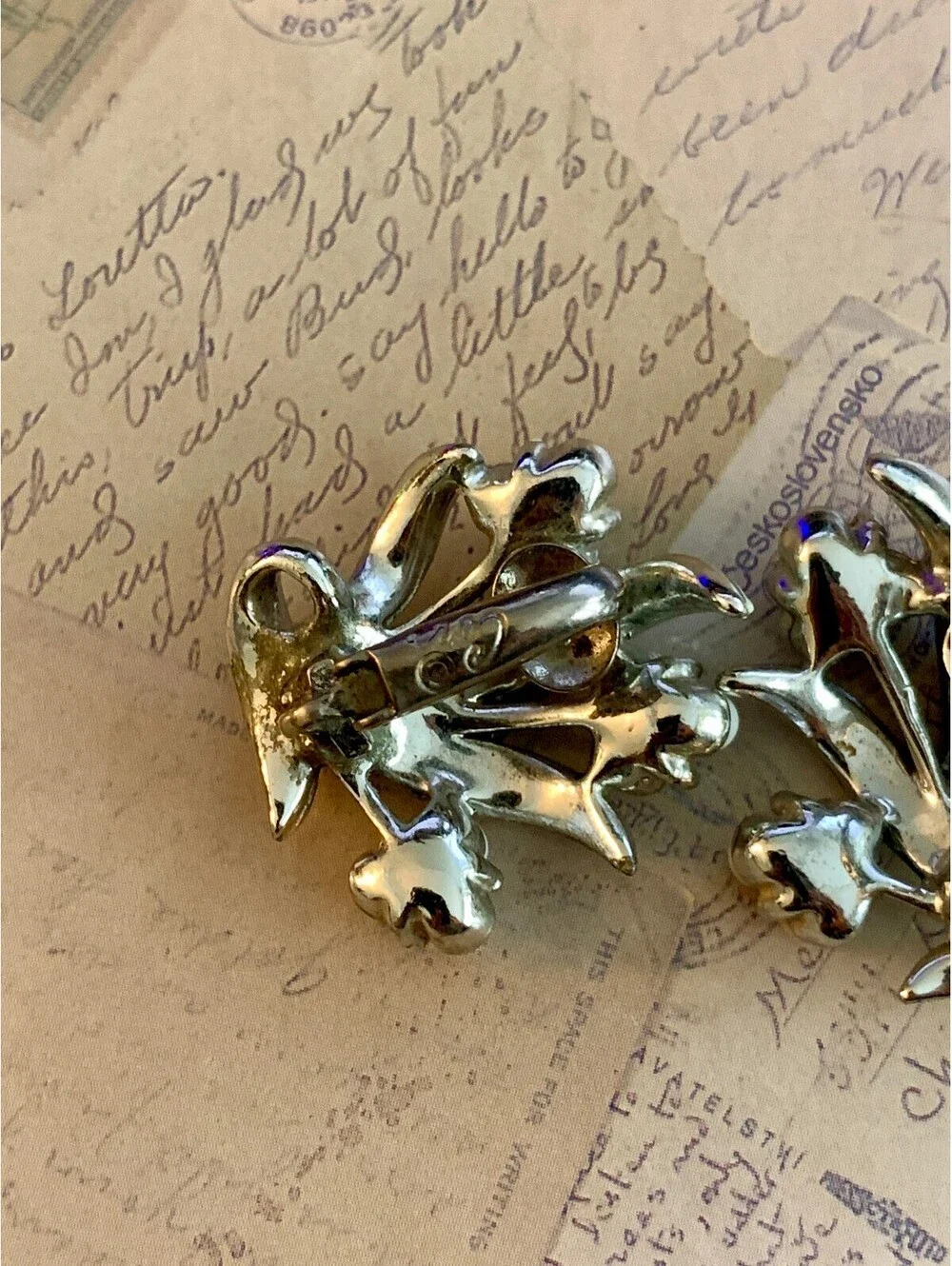 Signed Coro Vintage Chice Floral Clip-On Earrings with Pearly White Accents